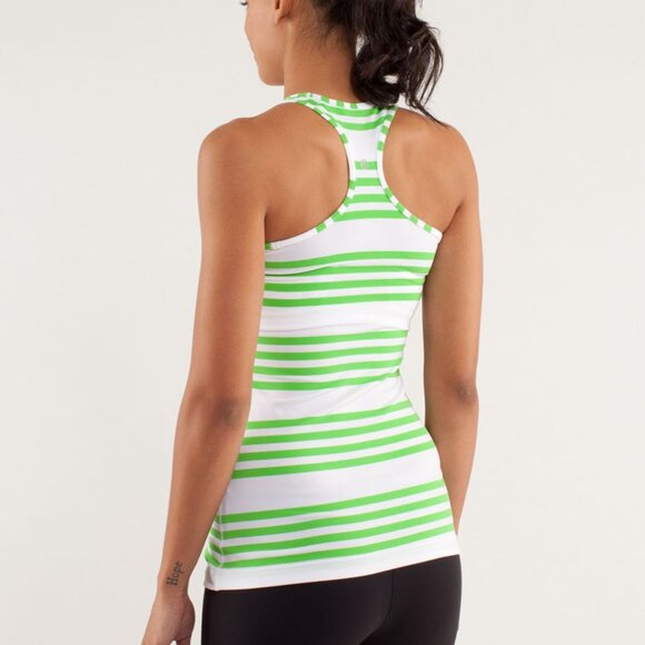 Lululemon Cool Racerback Ocean Stripe Frond Green Tank Top sz 4 EUC - Picture 9 of 10